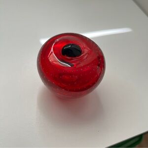 Red Cased Apple Paperweight with Controlled Bubbles